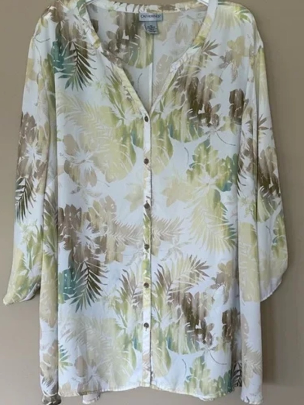 Catherines Tropical Leaf in Greens, Butter Creams, Brown, 2X